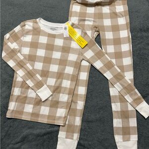 Old Navy Kids Tan and White Buffalo Check Pajama Set